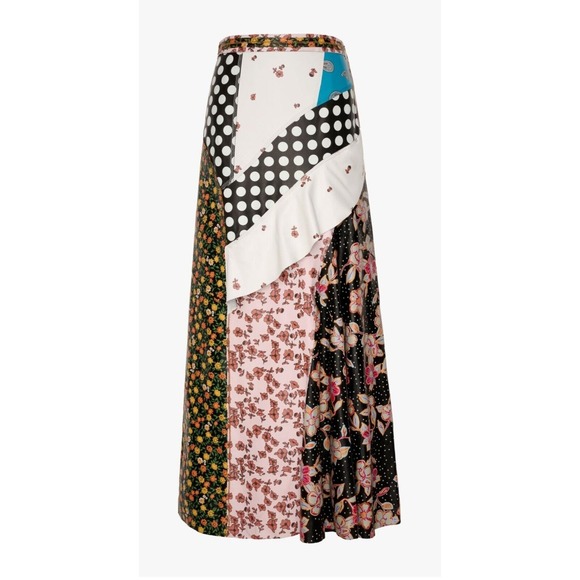 ZARA:s Unique Patchwork Maxi Skirt Boho Festival Floral Polka Dot Print Flowy - Picture 2 of 15